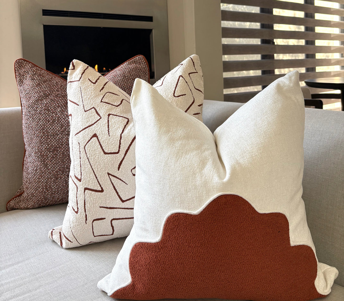 White & Orange Scallop Detail Scatter Cushion