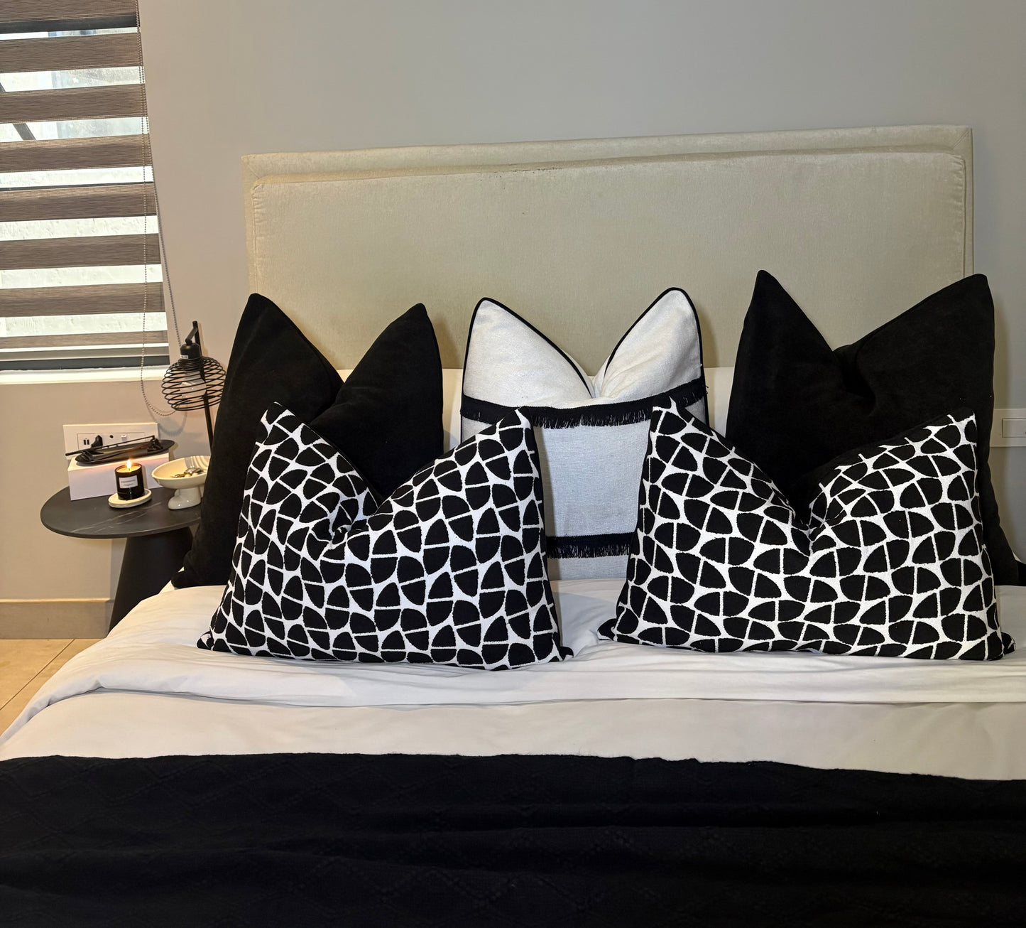 Black and White Fringe Scatter Cushion