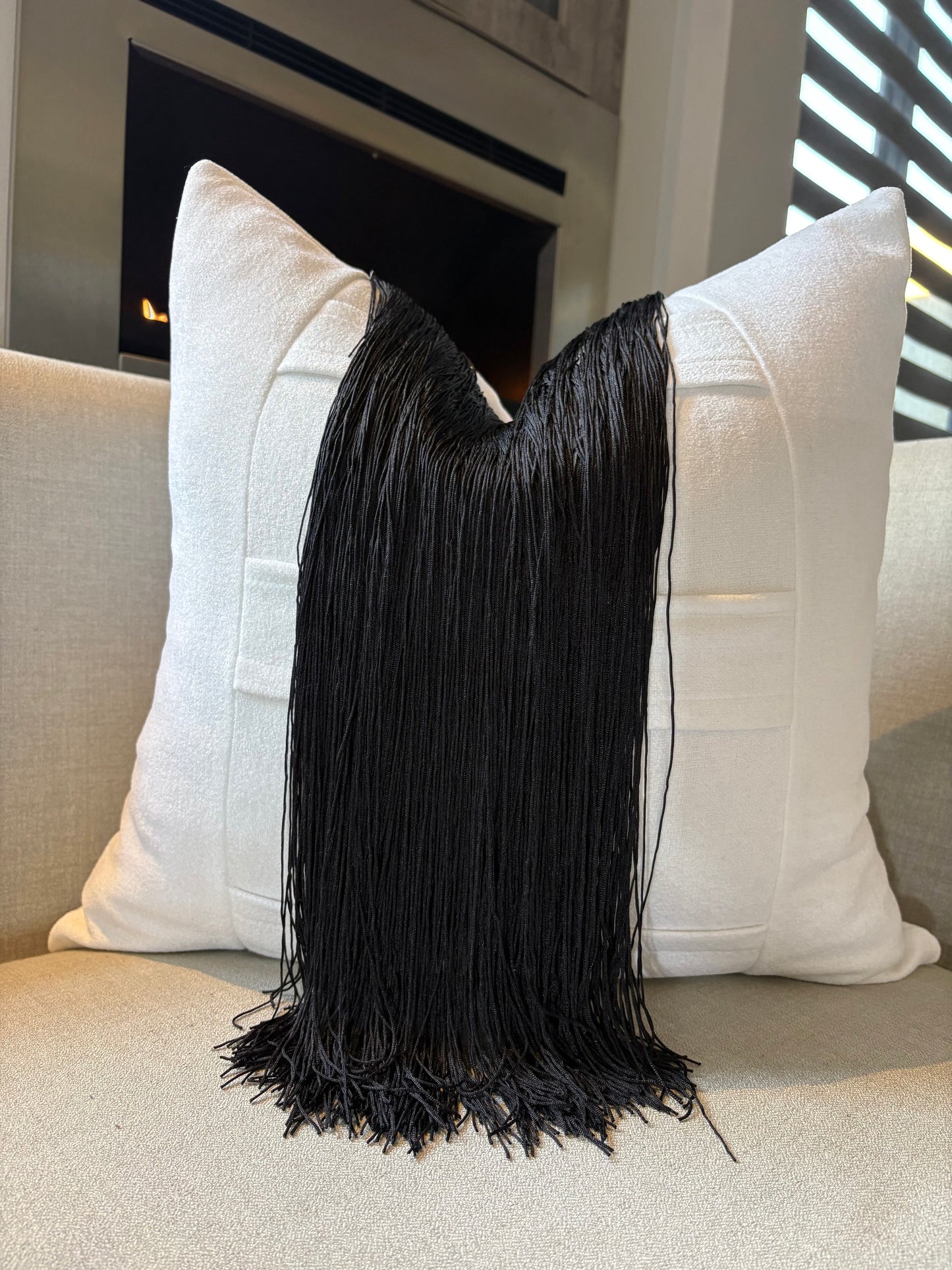 Classic Textured White Scatter with Black Fringe Detail