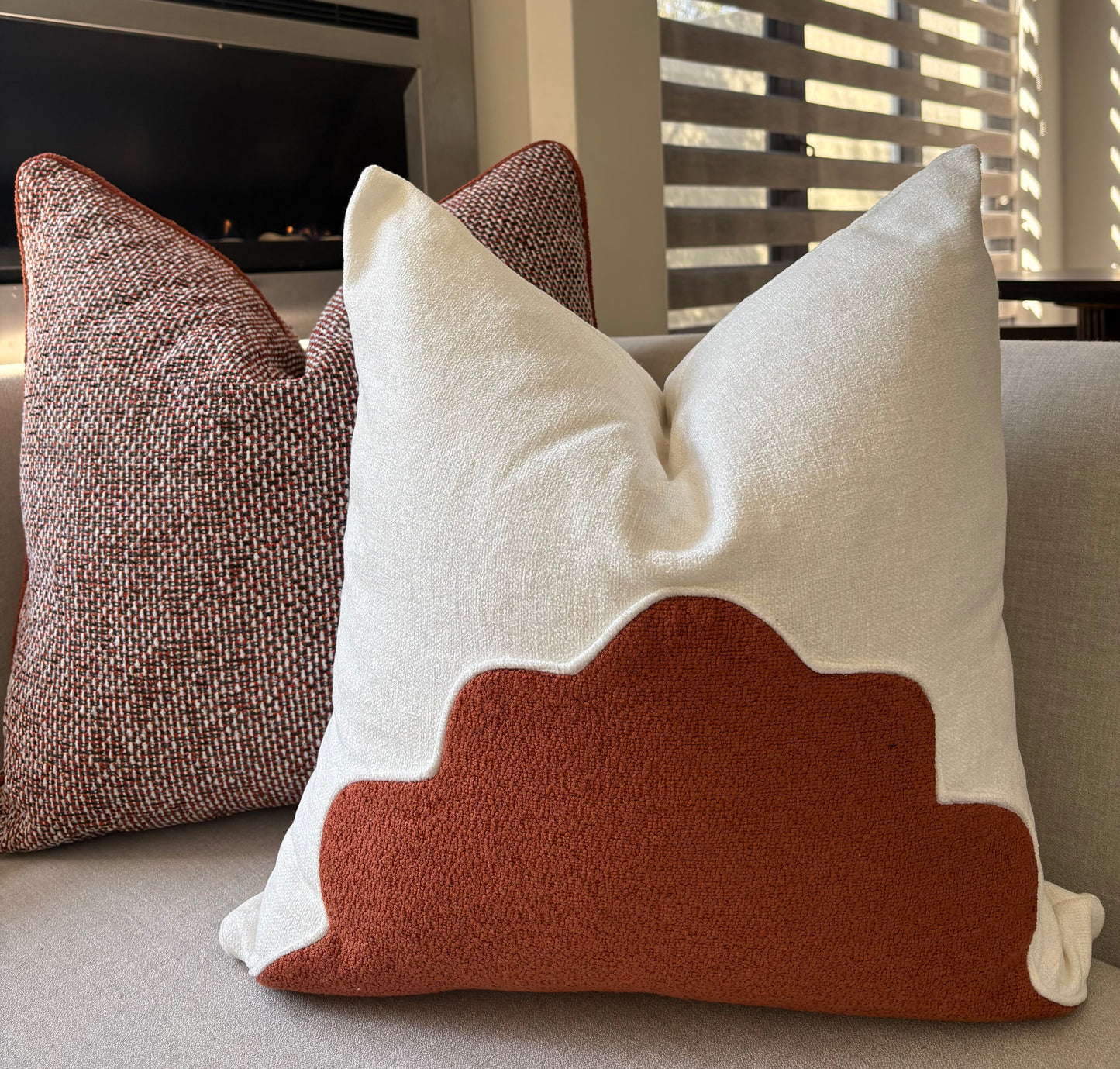 White & Orange Scallop Detail Scatter Cushion