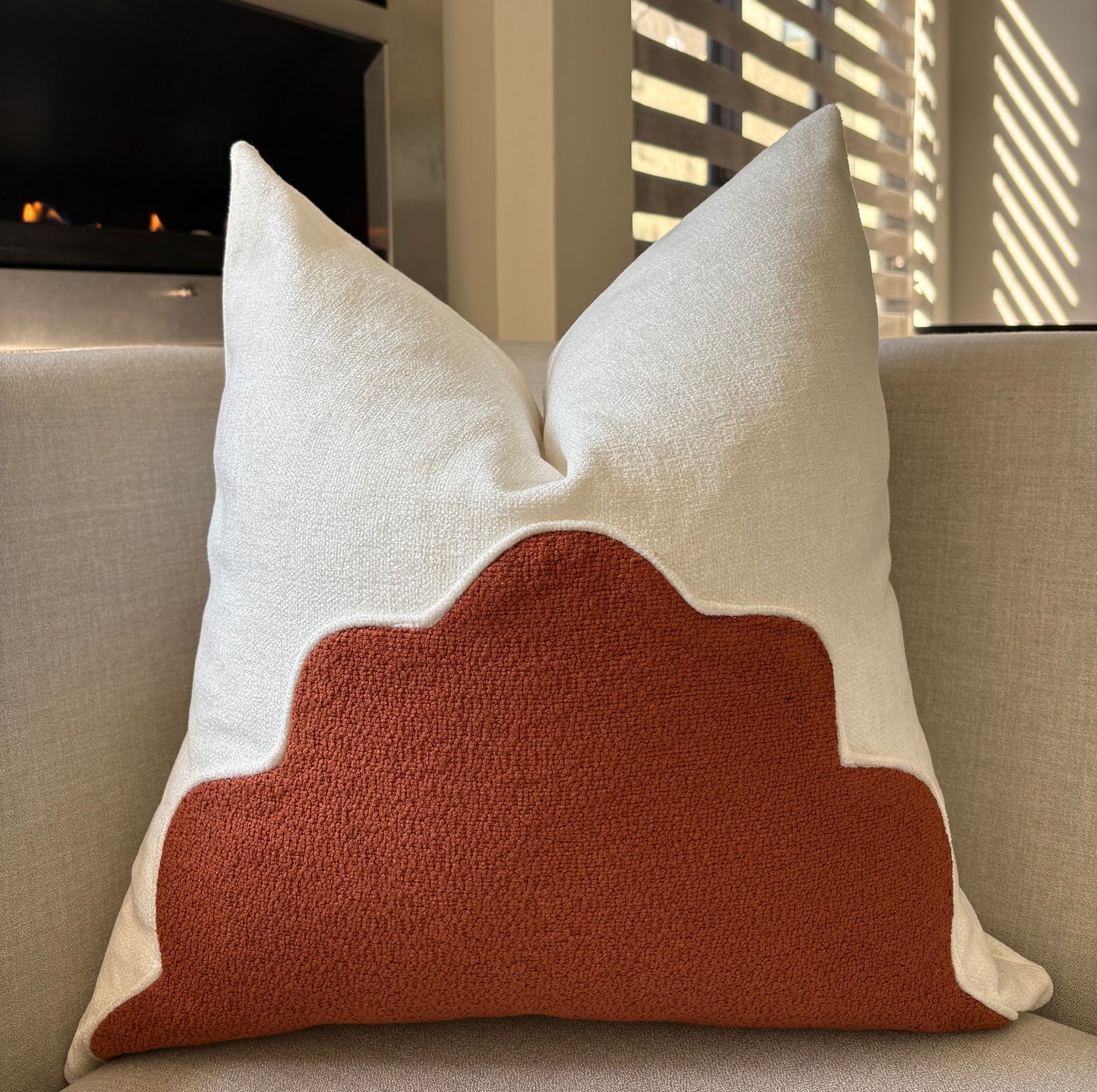 White & Orange Scallop Detail Scatter Cushion