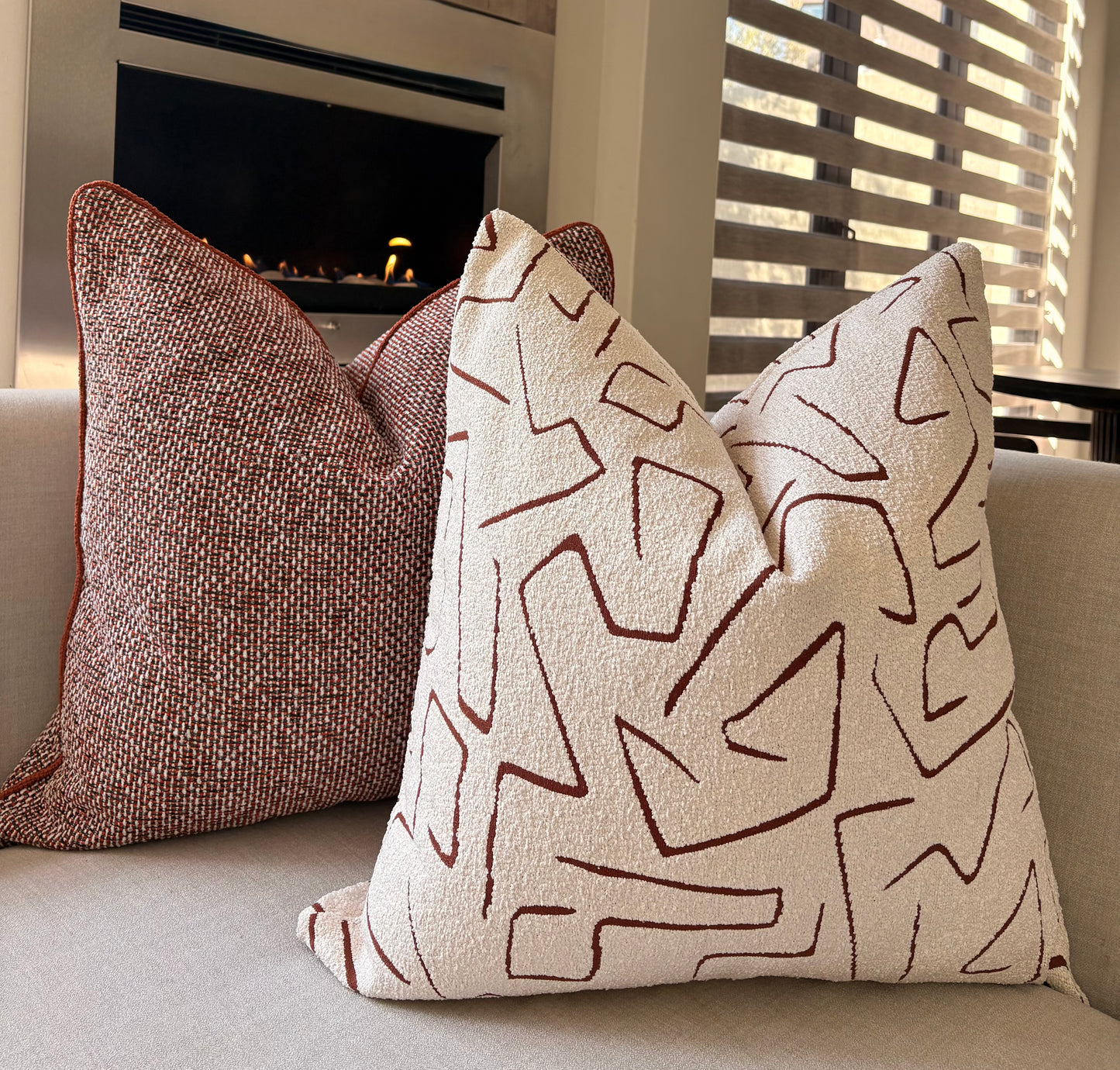 White & Orange Graffito Bouclé Scatter Cushion