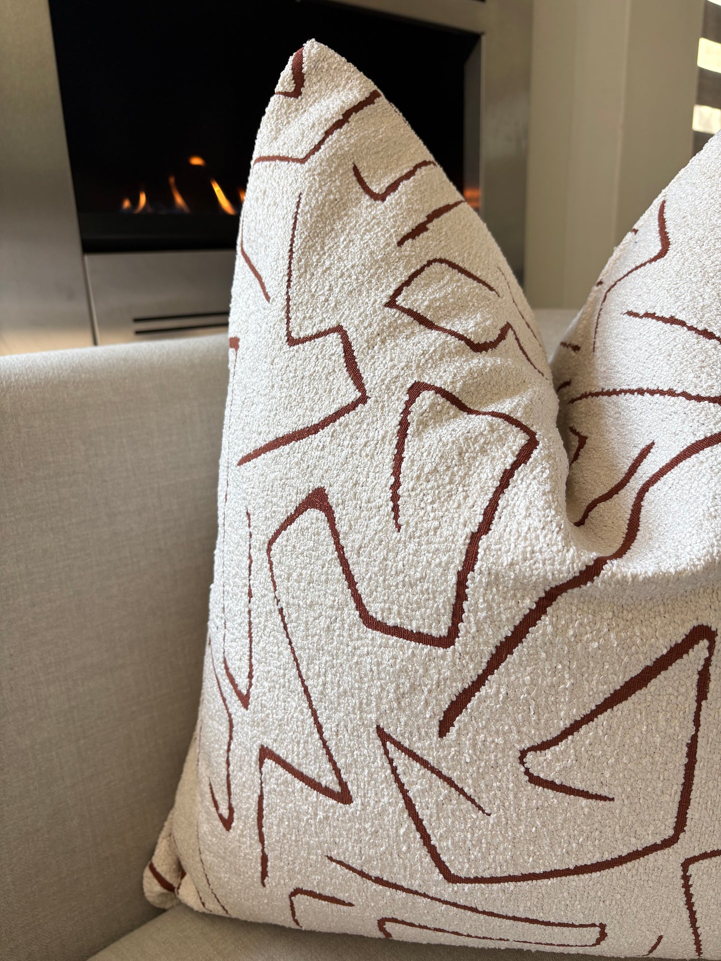White & Orange Graffito Bouclé Scatter Cushion