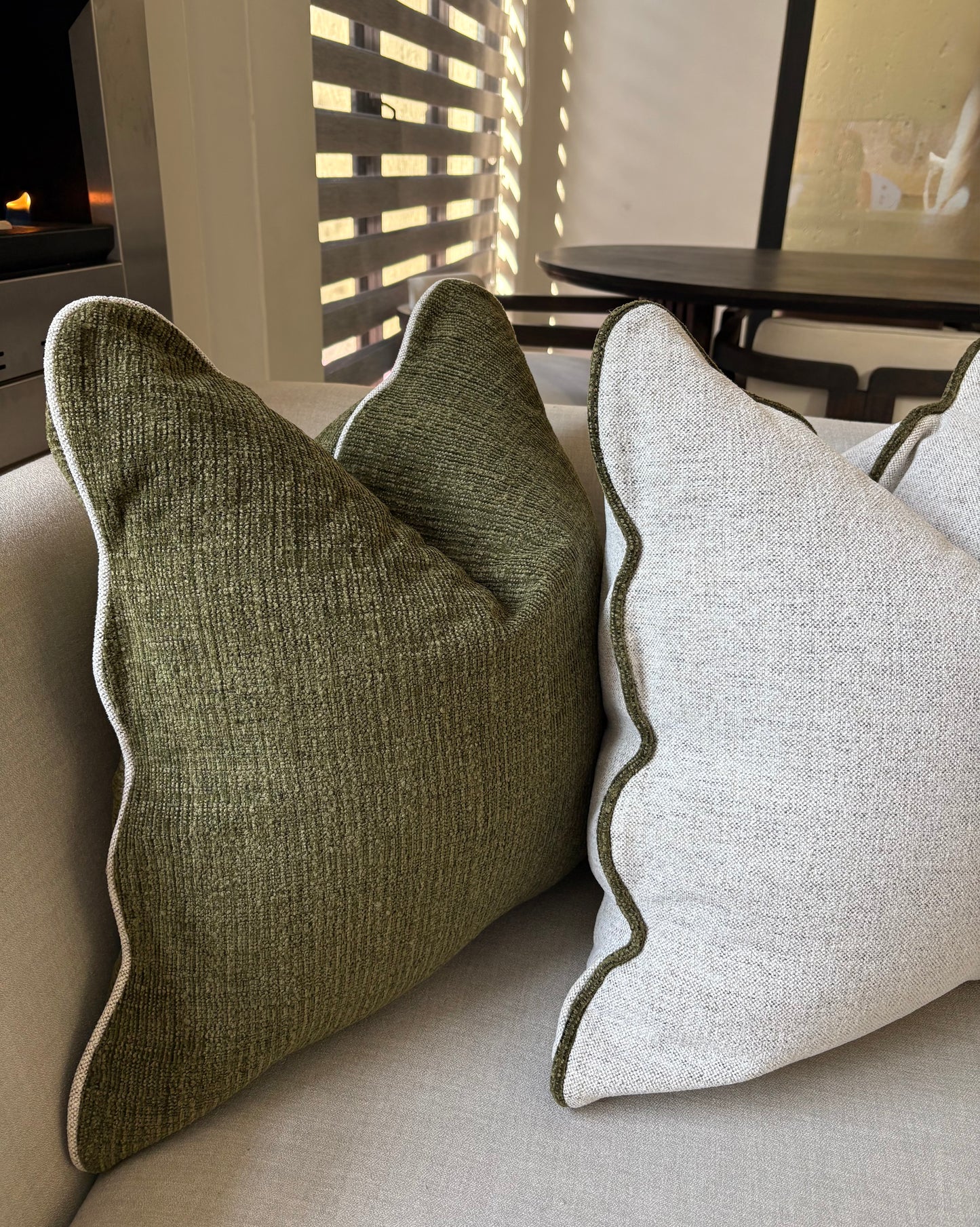 Bold Green Chenille Scalloped Luxury Scatter Cushion