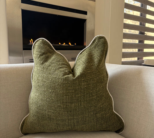 Bold Green Chenille Scalloped Luxury Scatter Cushion