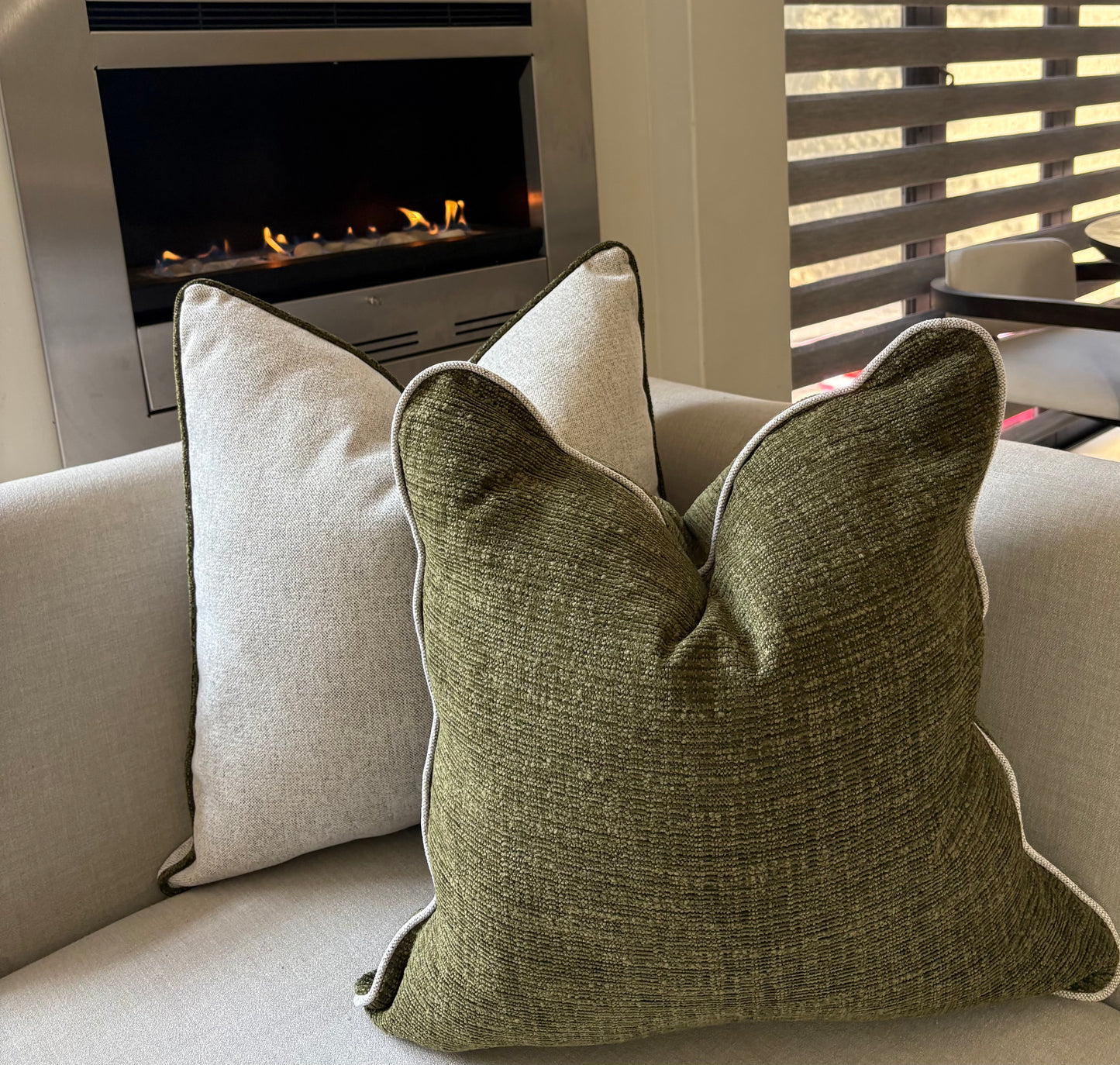 Bold Green Chenille Scalloped Luxury Scatter Cushion
