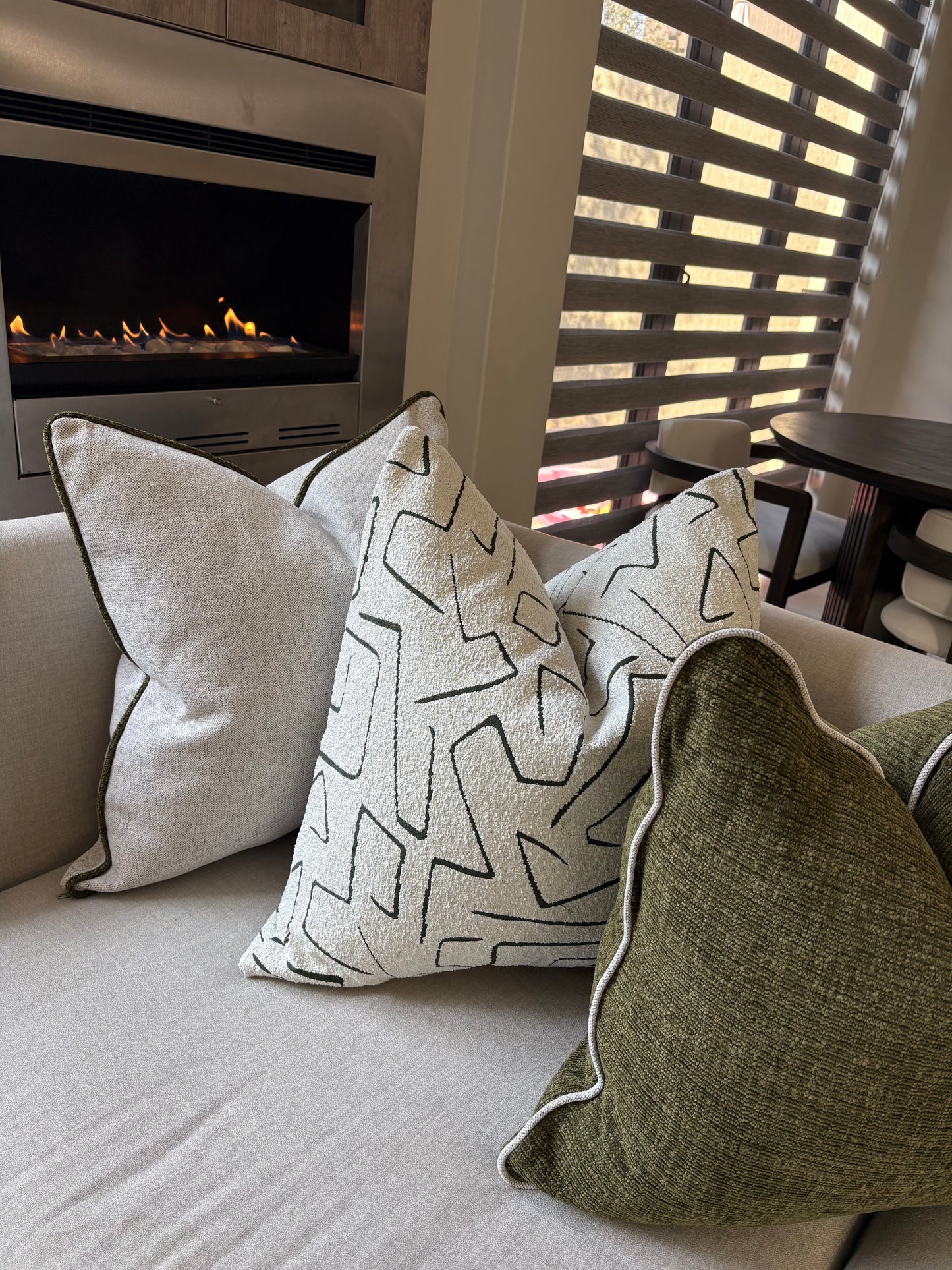 White & Bold Green Graffito Bouclé Scatter Cushion