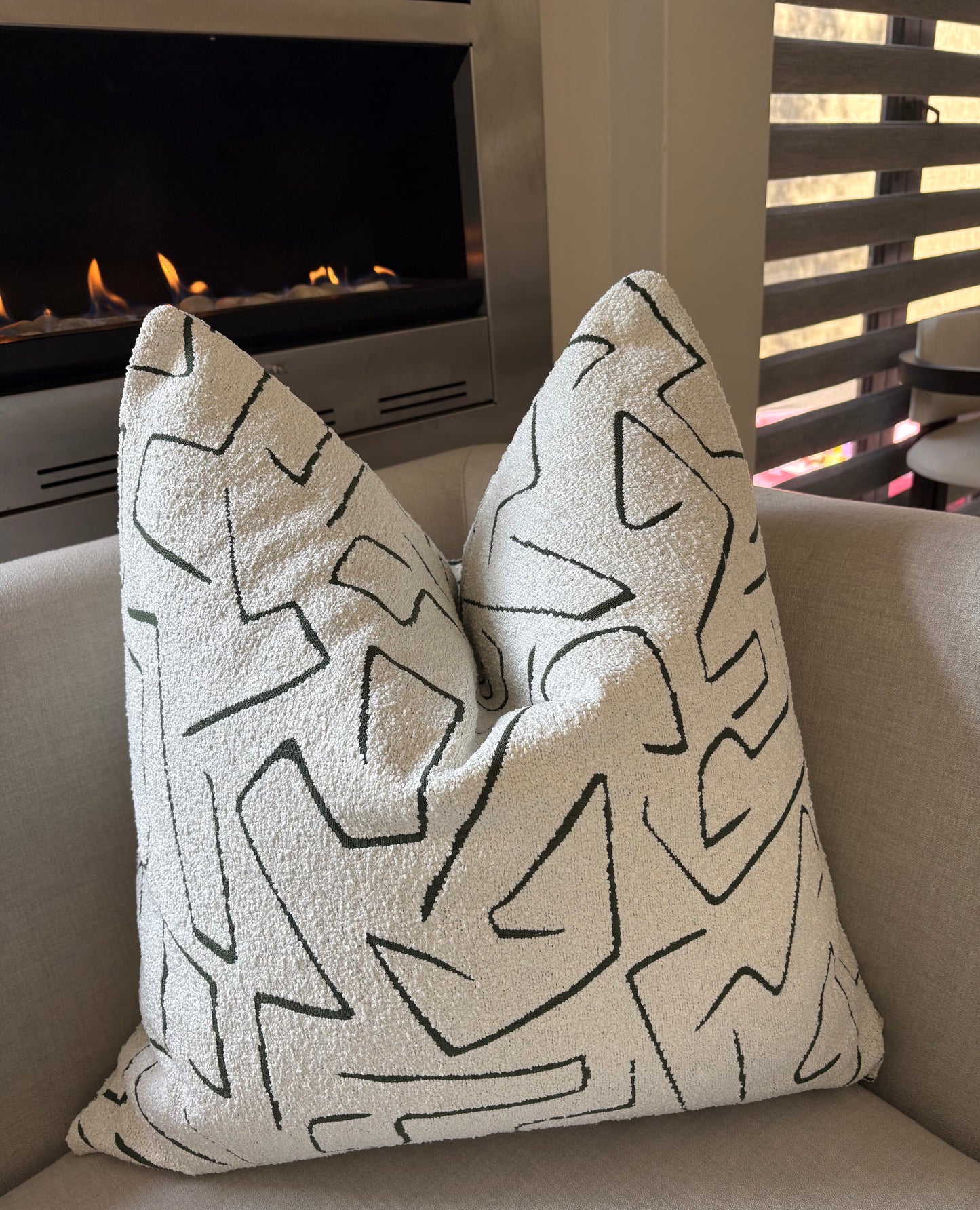 White & Bold Green Graffito Bouclé Scatter Cushion