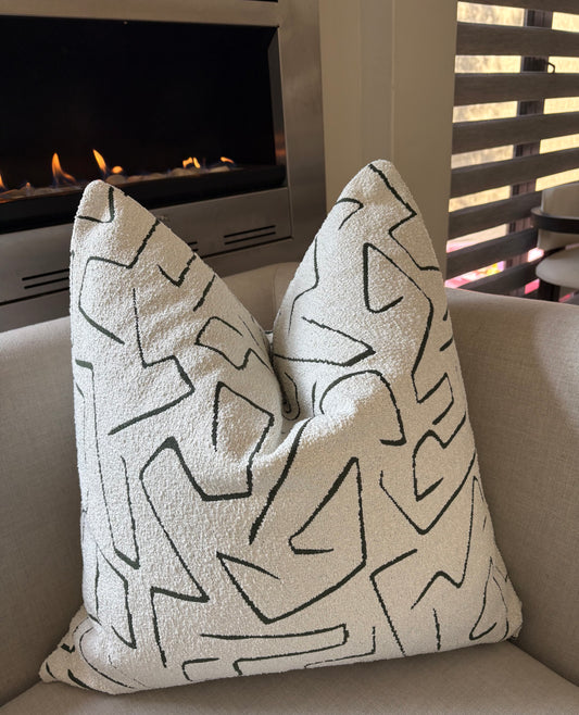 White & Bold Green Graffito Bouclé Scatter Cushion