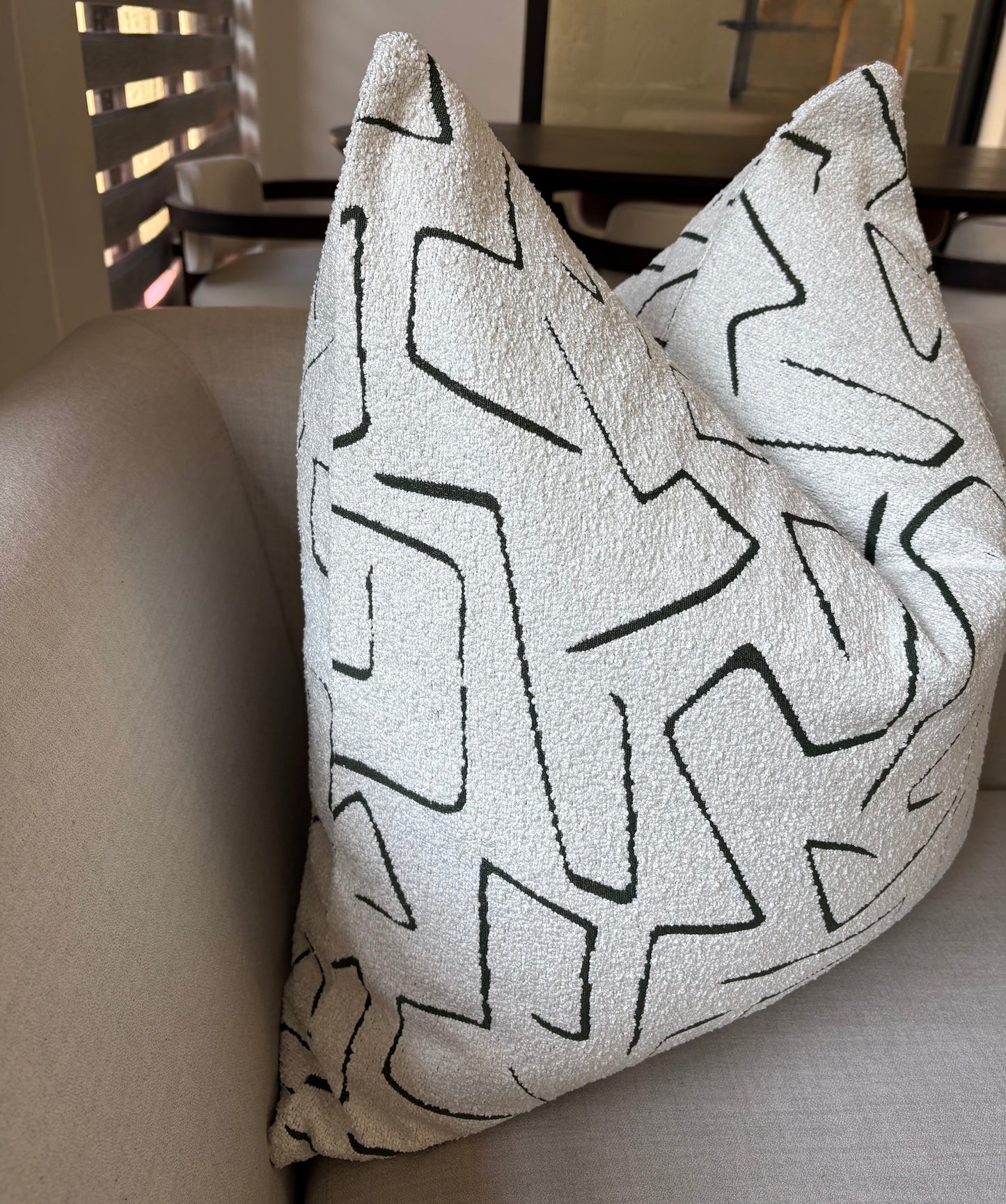 White & Bold Green Graffito Bouclé Scatter Cushion