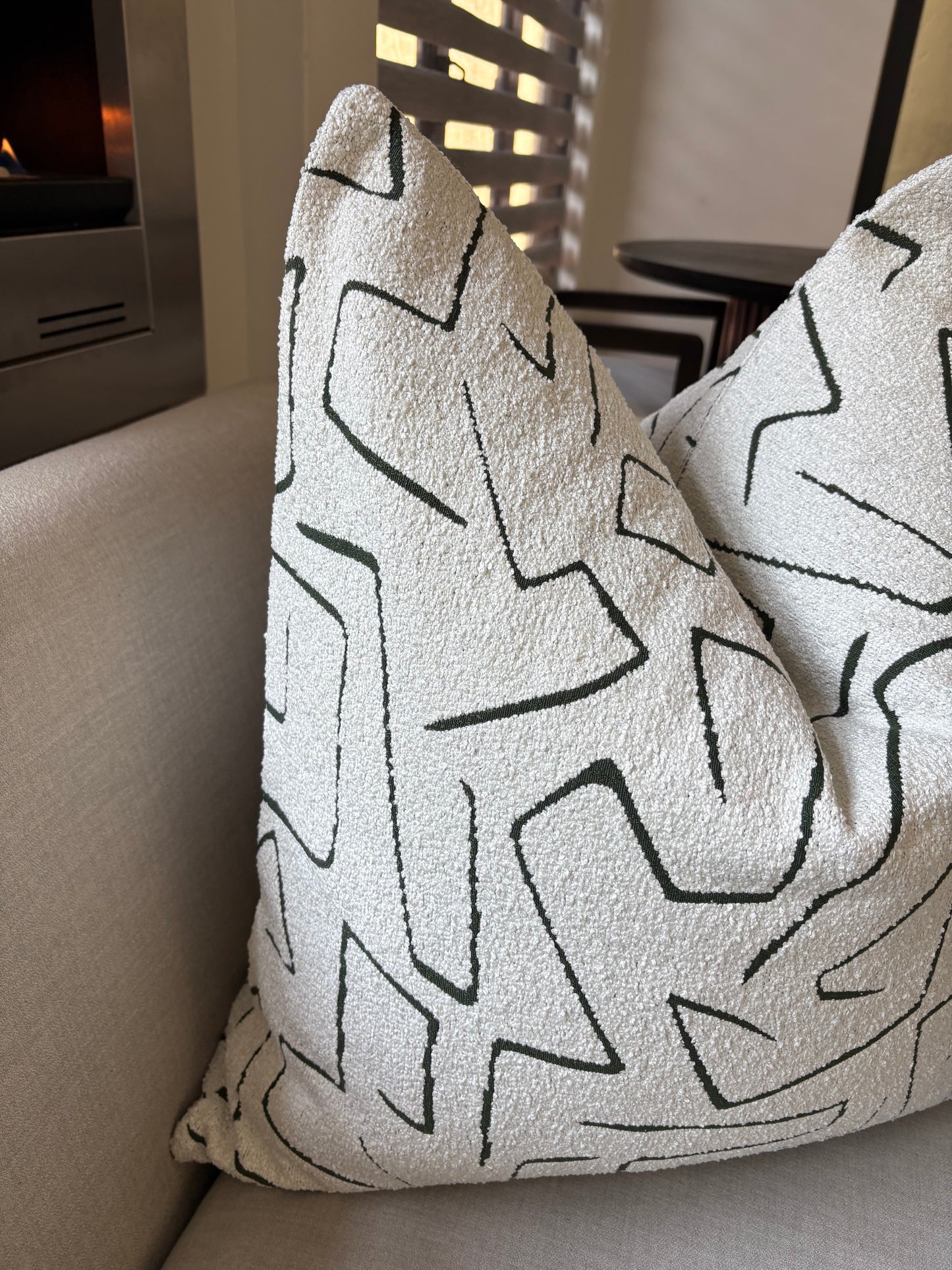 White & Bold Green Graffito Bouclé Scatter Cushion