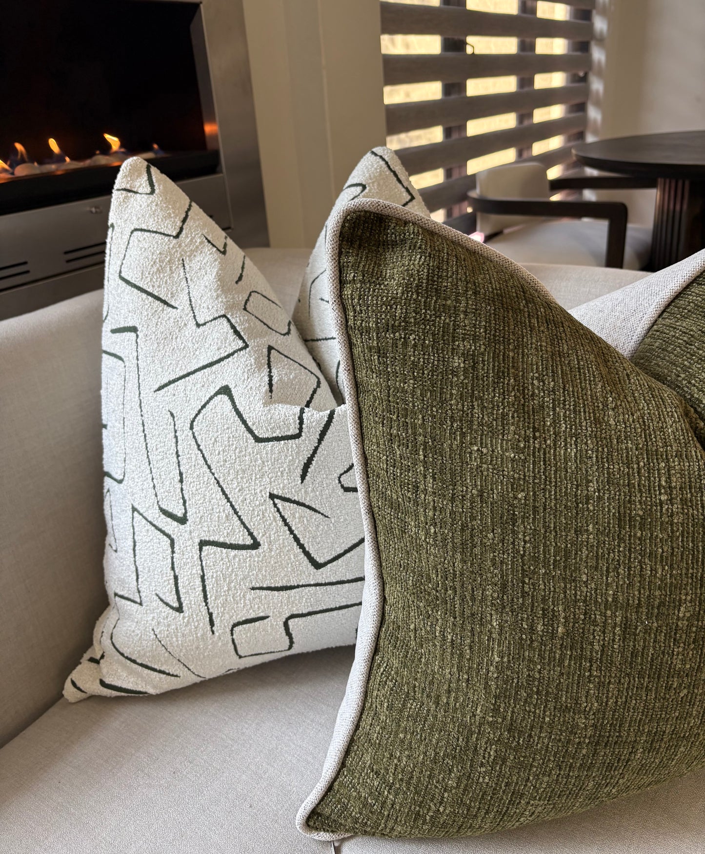 White & Bold Green Graffito Bouclé Scatter Cushion