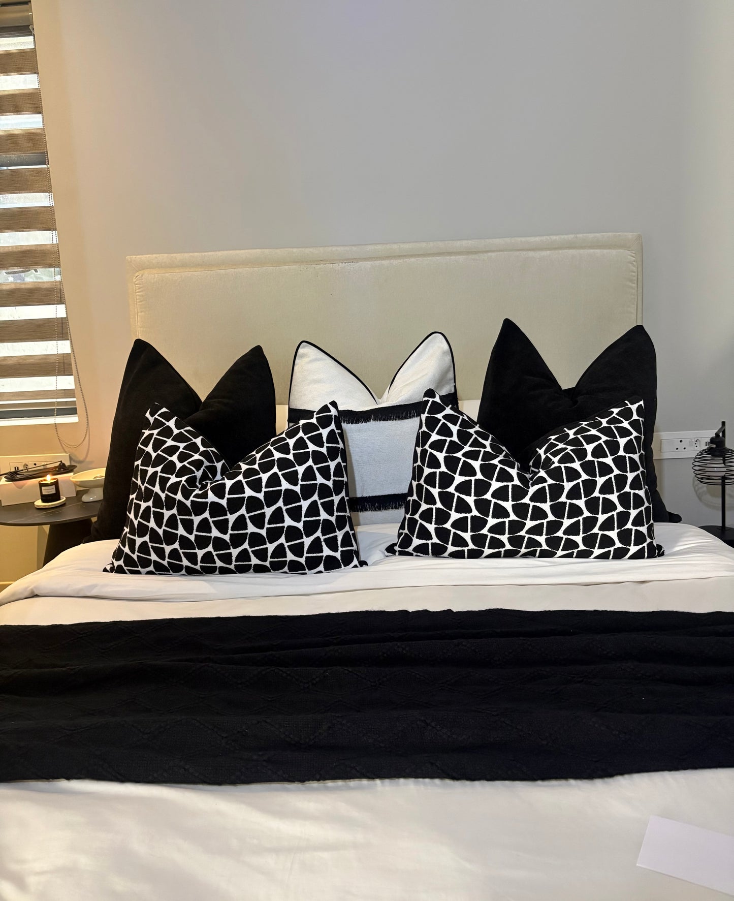 Black and White Fringe Scatter Cushion