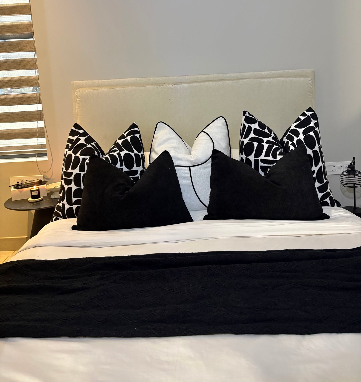 Luxury Black and White Striped Multi-Shaped Print Scatter Cushion
