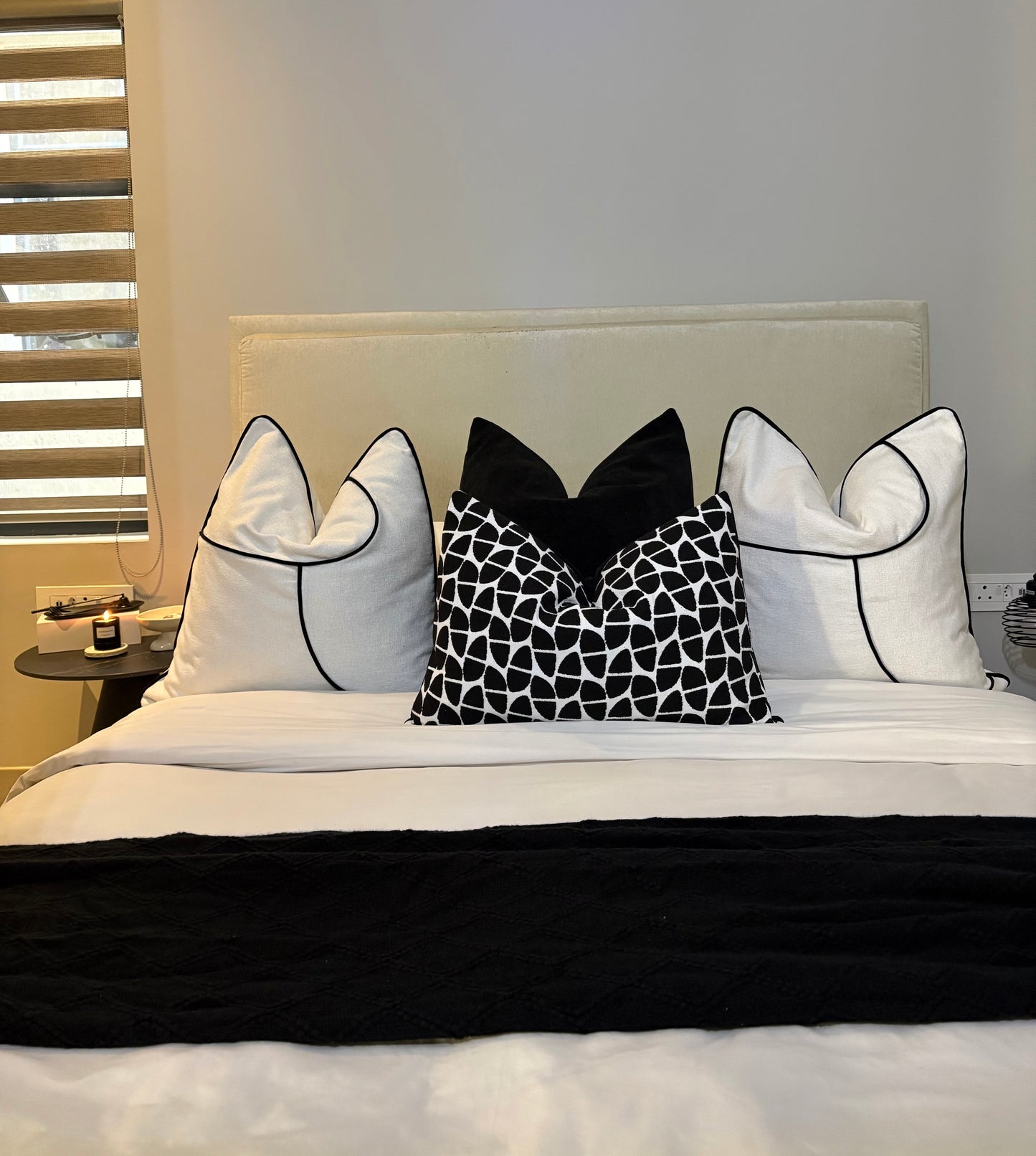 Black and White Piped Scatter Cushion