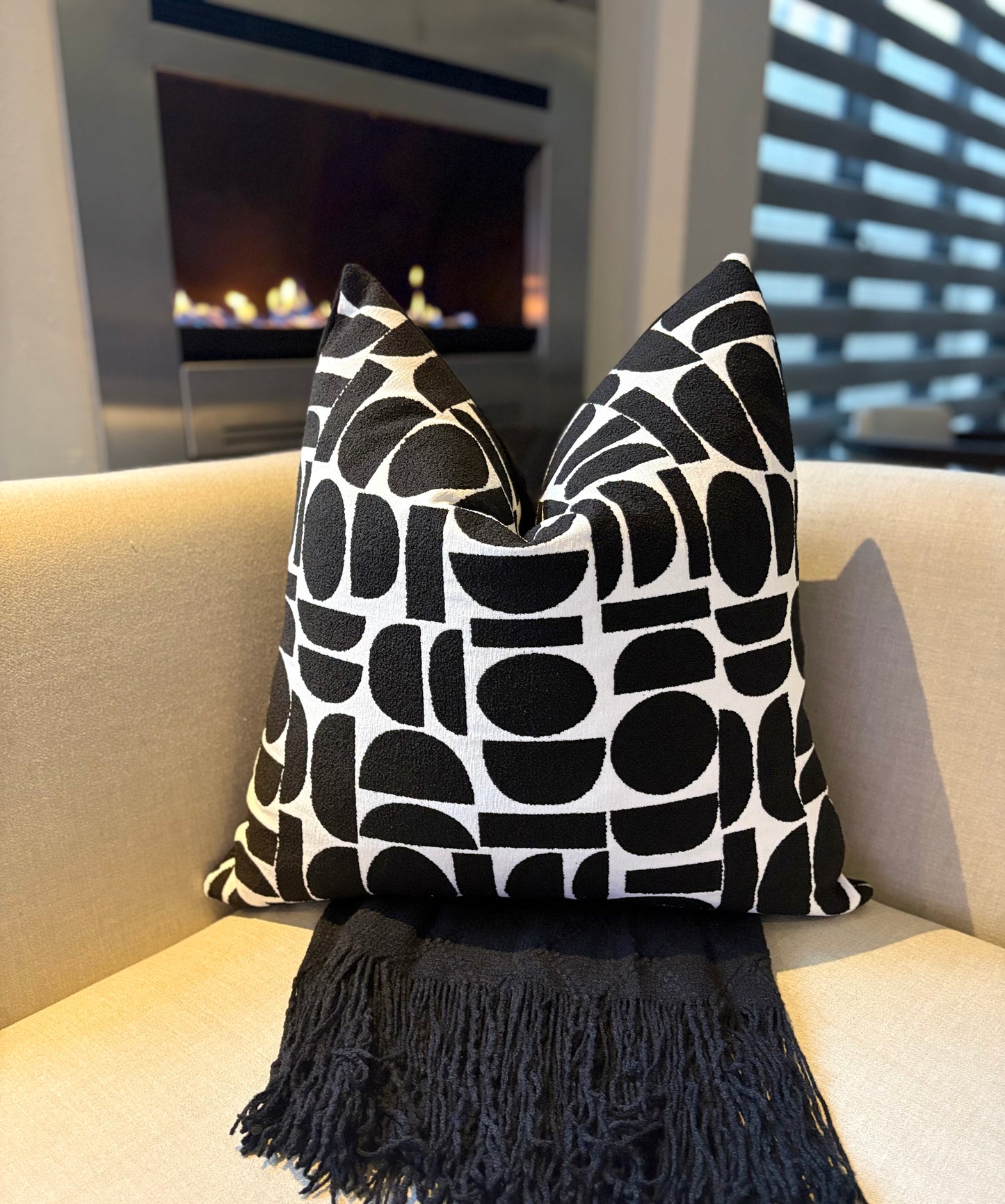 Luxury Black and White Striped Multi-Shaped Print Scatter Cushion