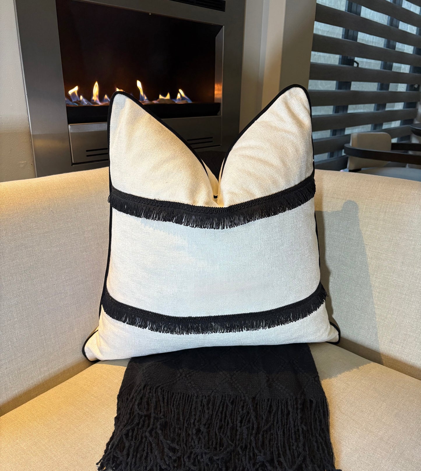 Black and White Fringe Scatter Cushion