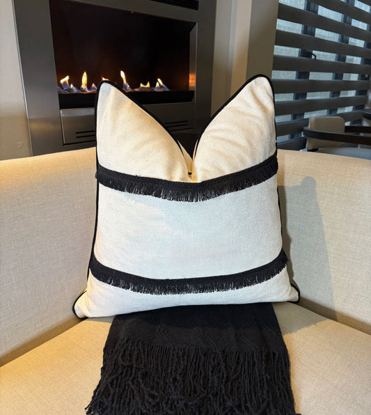 Black and White Fringe Scatter Cushion