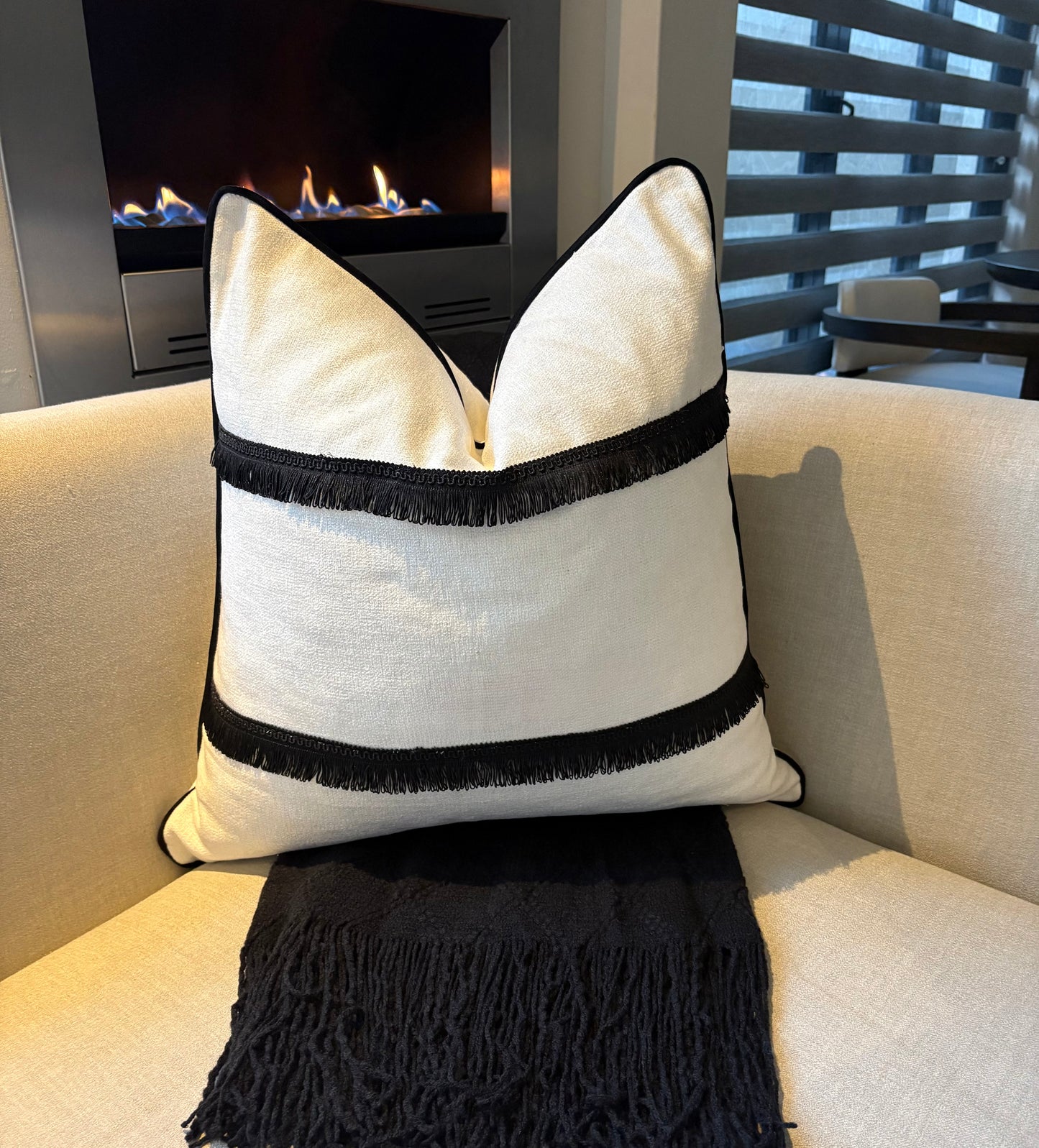 Black and White Fringe Scatter Cushion