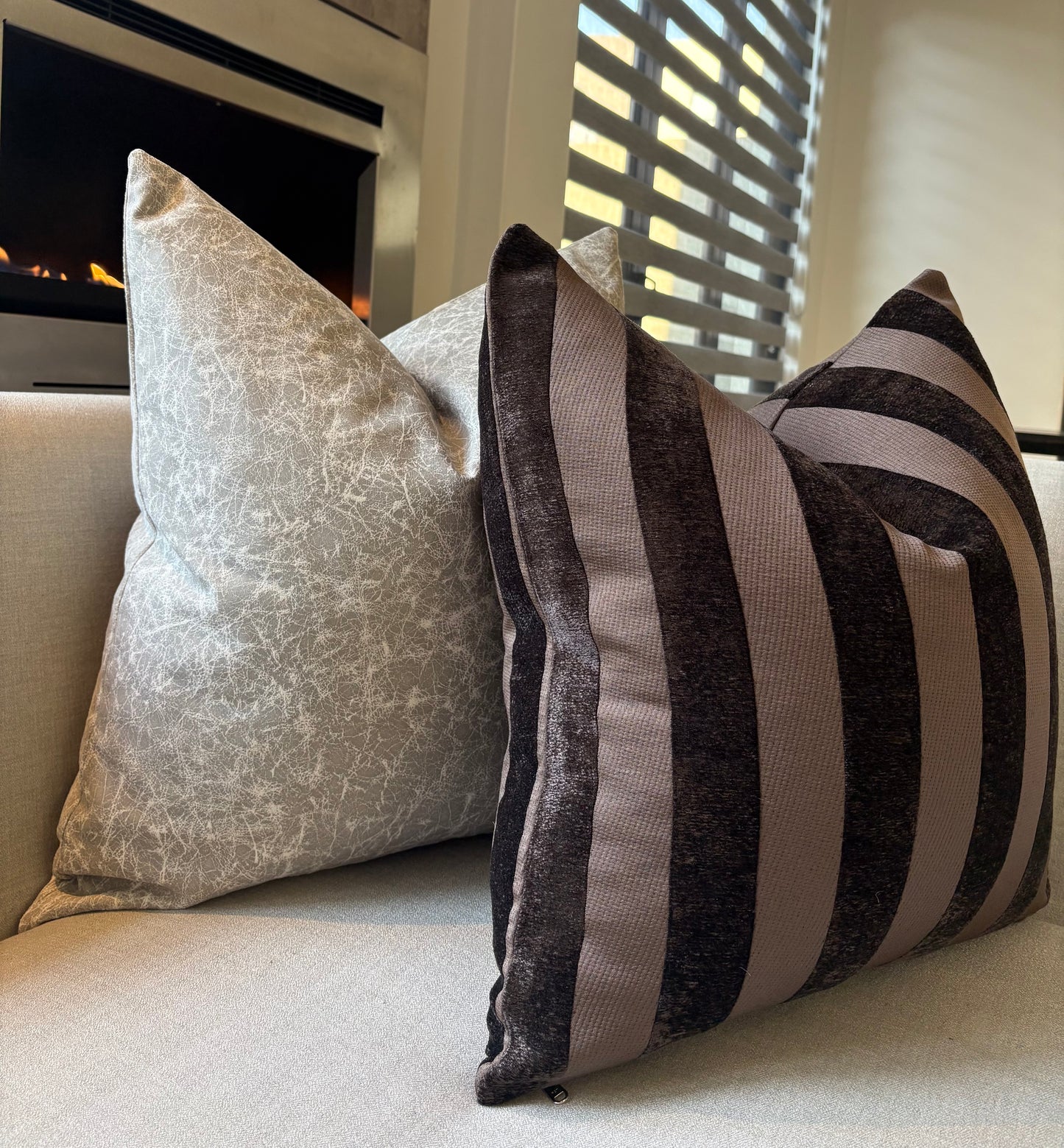 Multi-Textured Stripe Pattern Brown Scatter Cushion