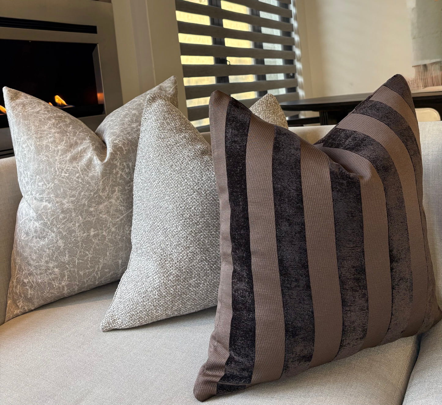 Multi-Textured Stripe Pattern Brown Scatter Cushion