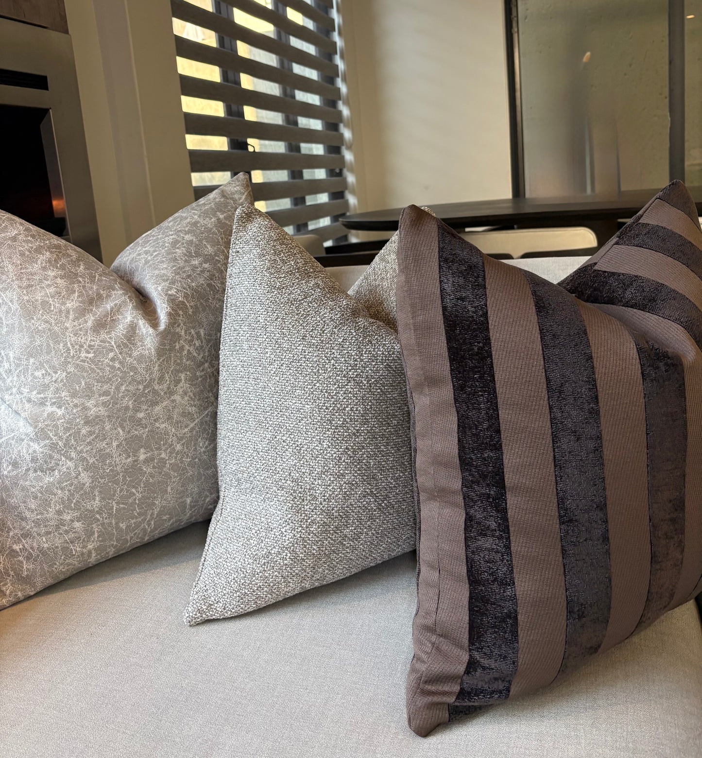 Multi-Textured Stripe Pattern Brown Scatter Cushion