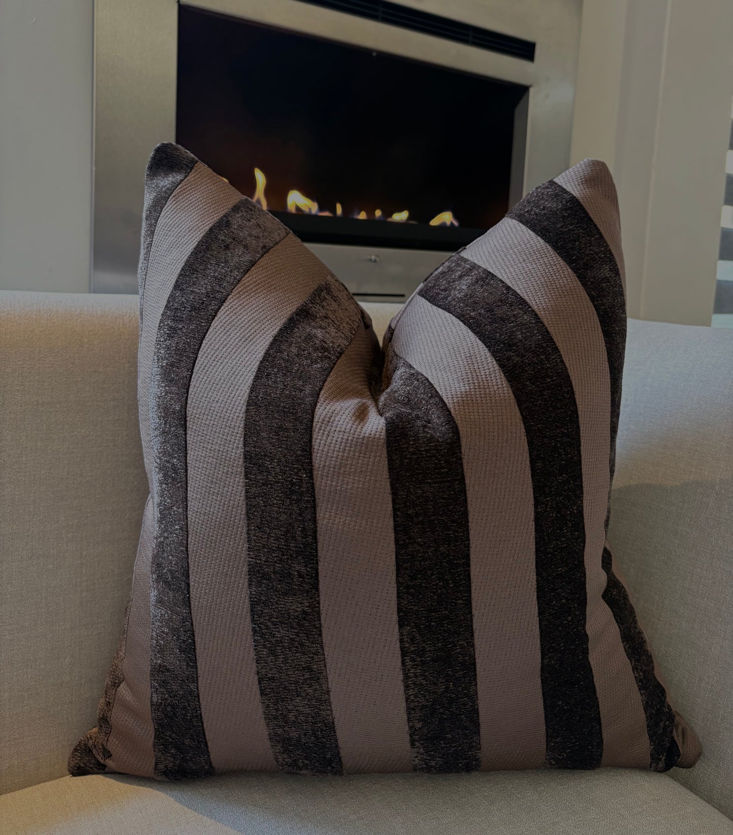 Multi-Textured Stripe Pattern Brown Scatter Cushion
