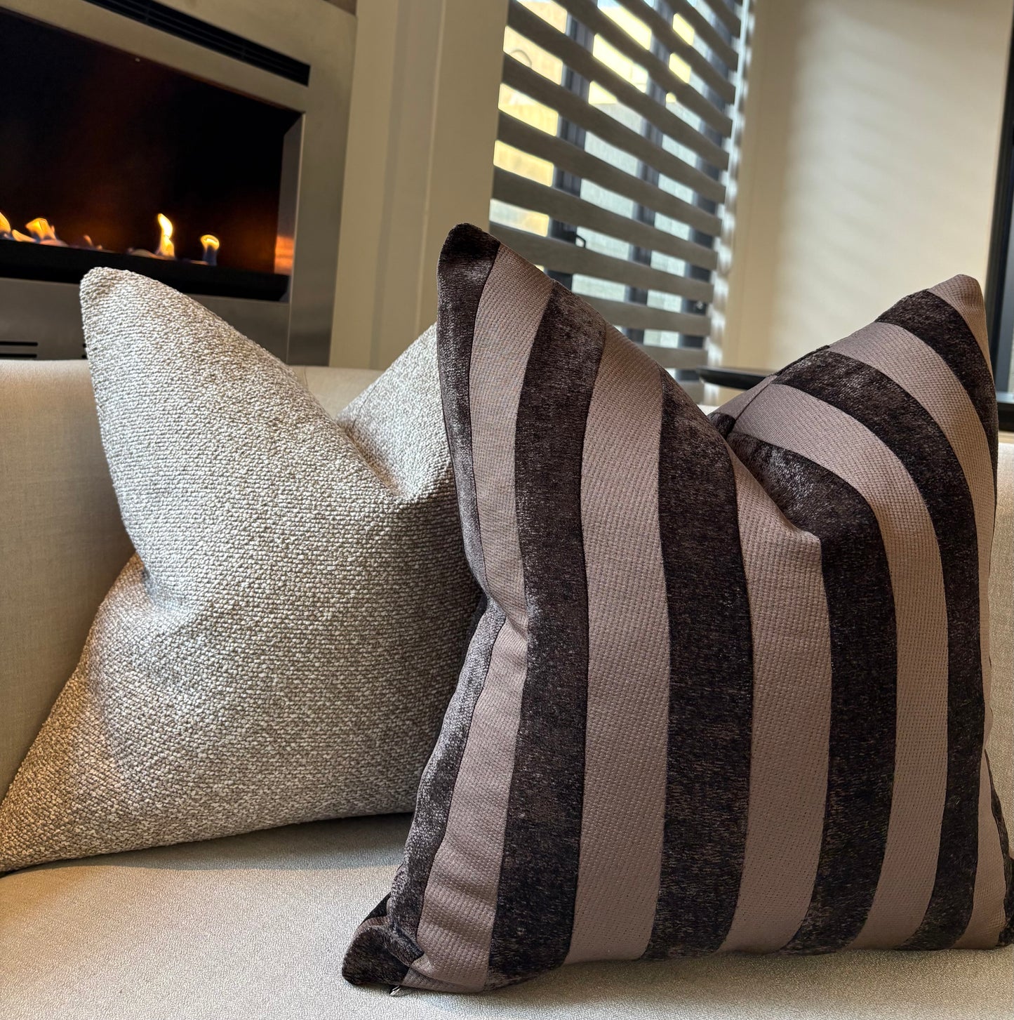 Multi-Textured Stripe Pattern Brown Scatter Cushion
