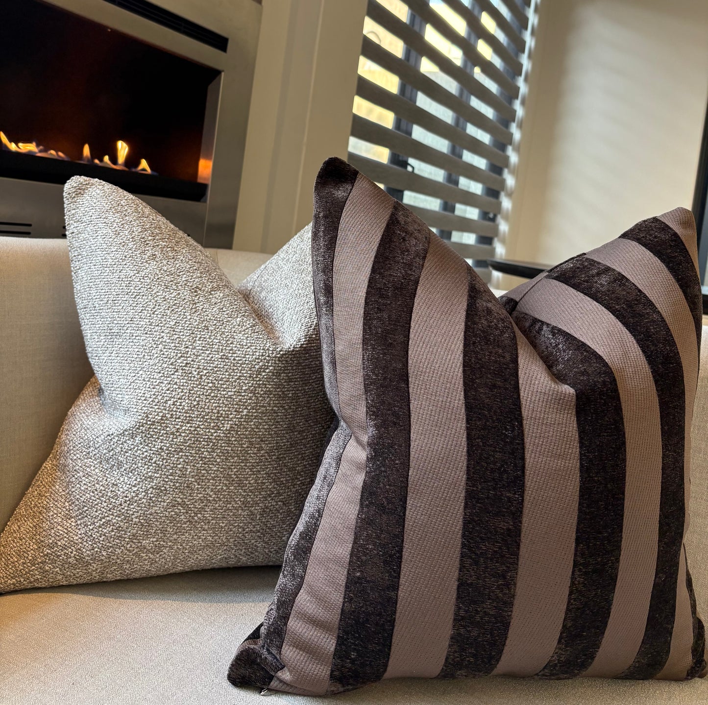 Multi-Textured Stripe Pattern Brown Scatter Cushion
