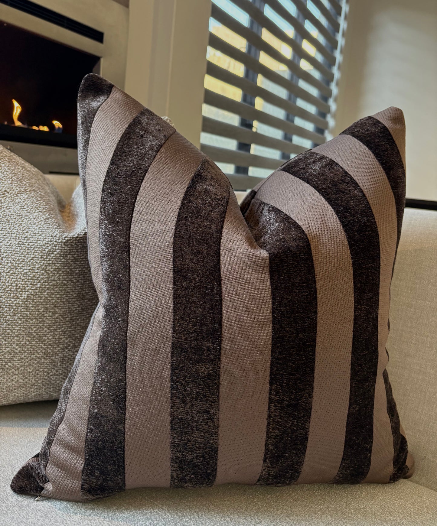 Multi-Textured Stripe Pattern Brown Scatter Cushion