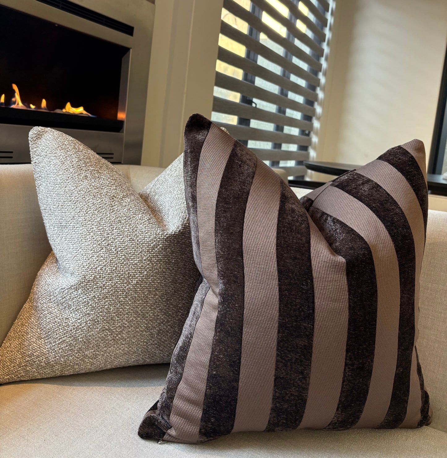 Multi-Textured Stripe Pattern Brown Scatter Cushion