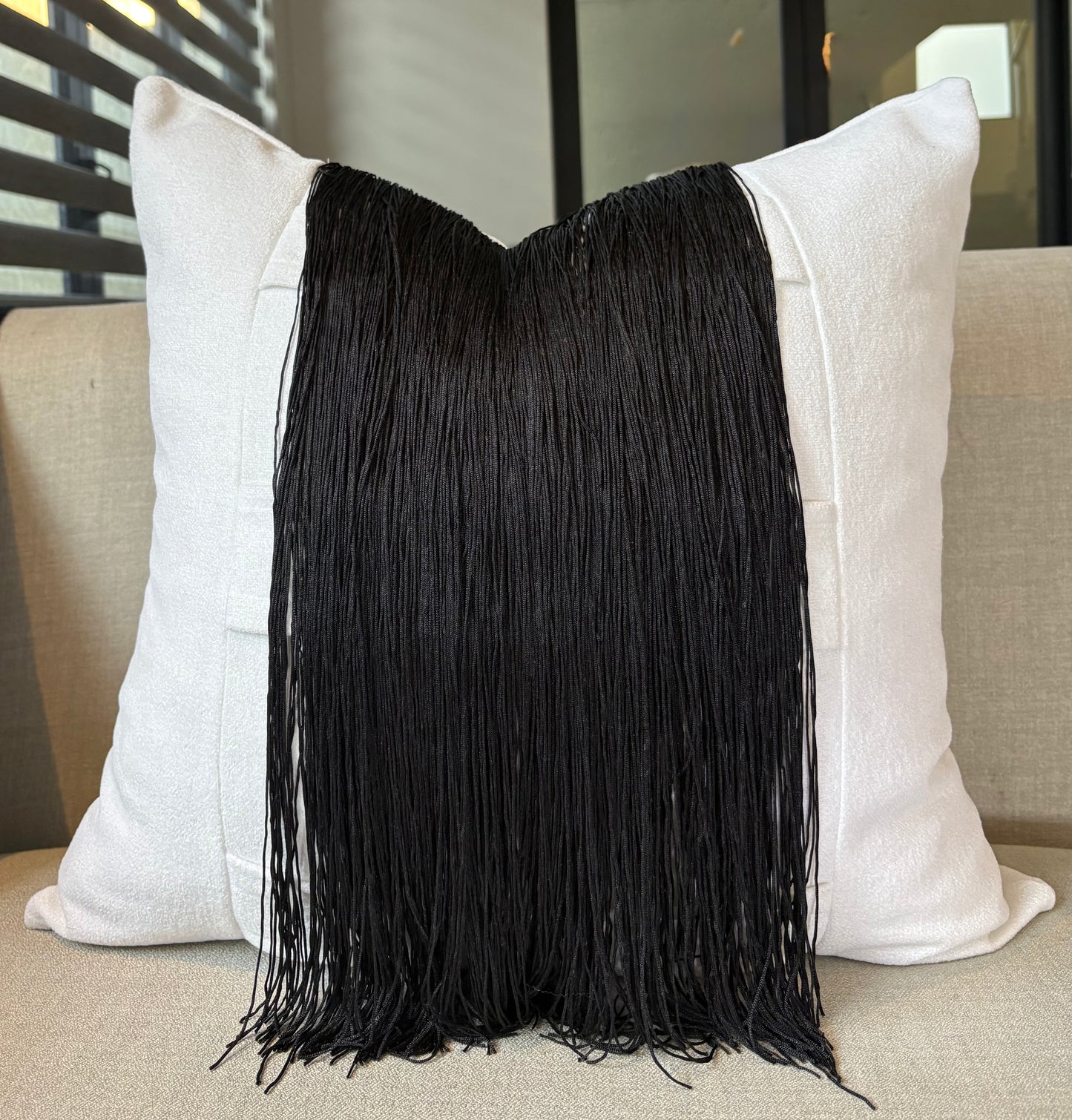 Classic Textured White Scatter with Black Fringe Detail