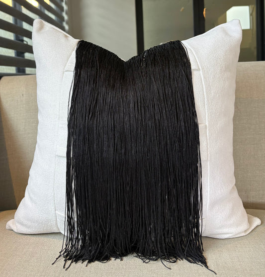 Classic Textured White Scatter with Black Fringe Detail