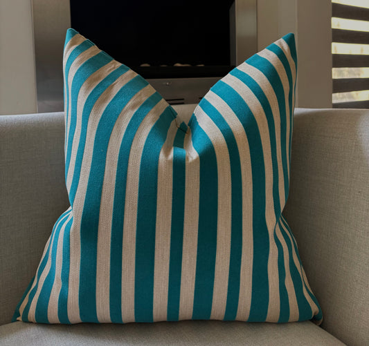 Teal Blue & Neutral Striped Scatter Cushion
