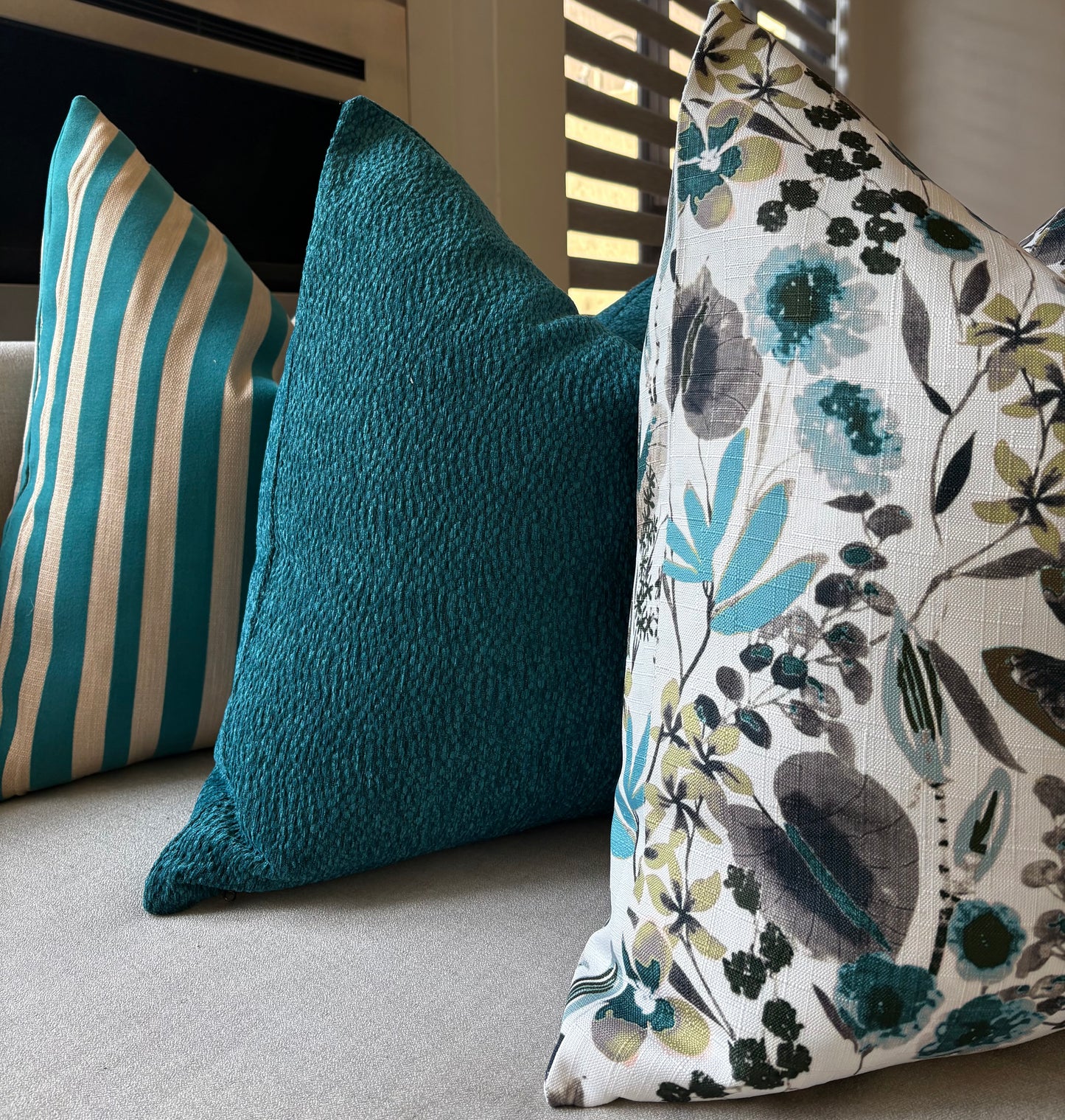 Teal Blue & Neutral Striped Scatter Cushion