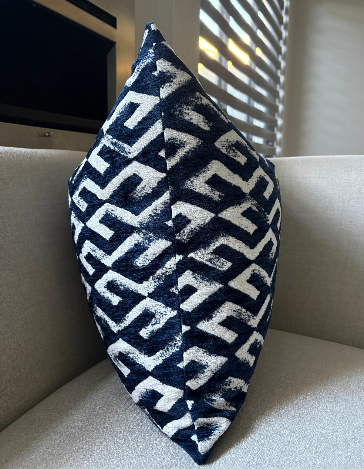 Plush Navy Blue and White Geometric Scatter Cushion