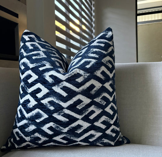 Plush Navy Blue and White Geometric Scatter Cushion