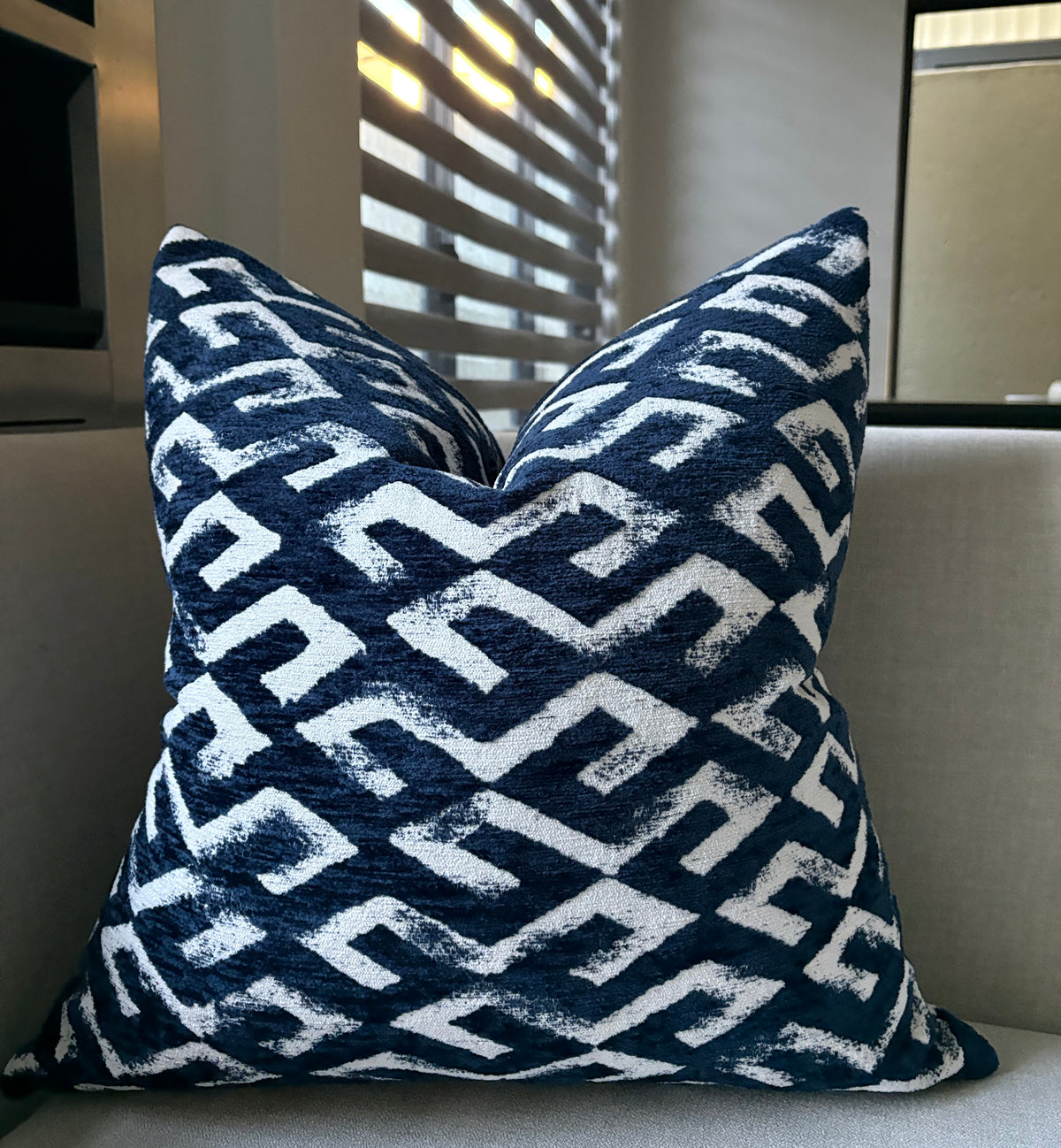Plush Navy Blue and White Geometric Scatter Cushion
